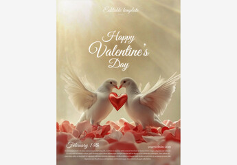 Celebrate Love with Two White Doves & a Red Heart: Perfect Valentine's Day Template for a Memorable Greeting