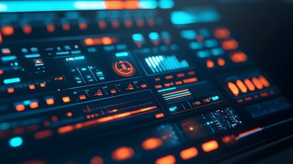 Fototapeta premium Clean and Minimal Dashboard Interface on a Laptop with Abstract Blue Glow Background in 3D