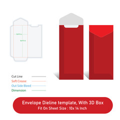 Envelope Dieline template, And 3D Box, Size 3.875 x 8.875 in, Vector File