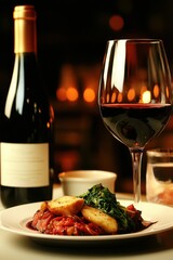 Wine dine: gourmet meal with red wine cozy ambiance