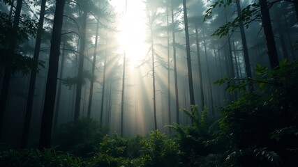 Naklejka premium Foggy Forest Awakening - Bright Day