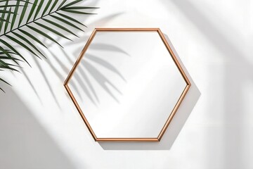 Sleek Copper Framed Hexagonal Mirror Adds Elegance to Modern Room Decor