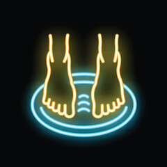Neon sign representing feet soaking in a luminous blue foot bath, ideal for wellness and spa centers