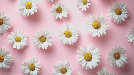 Obraz premium White daisies arranged beautifully on a soft pink background creating a fresh and vibrant floral display for various design projects