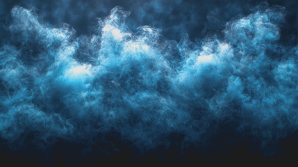 Blue smoke swirling on a solid black background creating an abstract and dynamic visual effect for artistic and design purposes