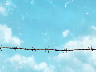 Barbed Wire Fence Against a Bright Blue Sky