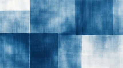 An abstract background with overlapping transparent squares in shades of blue, creating a modern, minimalist feel with clean lines and depth