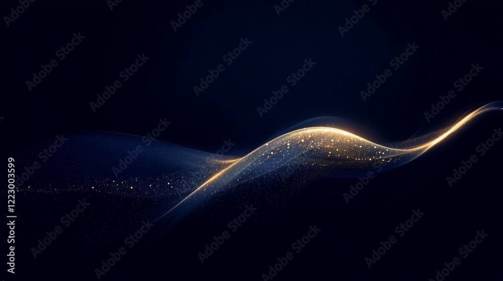 Poster an abstract gold price line chart on a dark blue background with glowing data points and a smooth cu