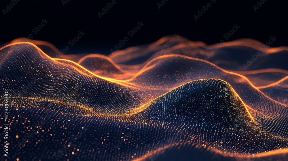 Poster an abstract gold price line chart on a dark blue background with glowing data points and a smooth cu