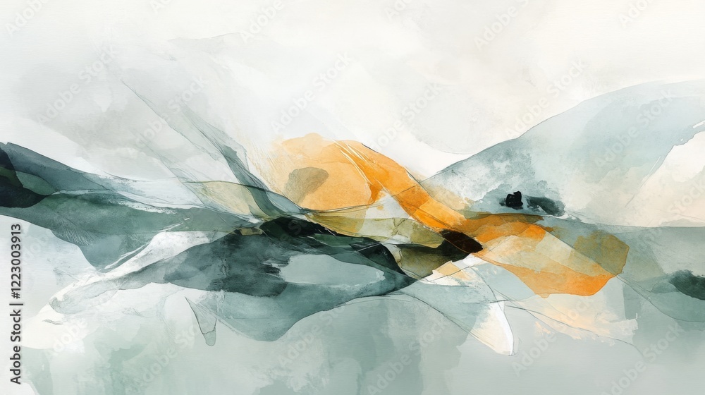 Poster An abstract watercolor background in soft pastel shades with flowing, organic shapes, creating a calming and artistic look