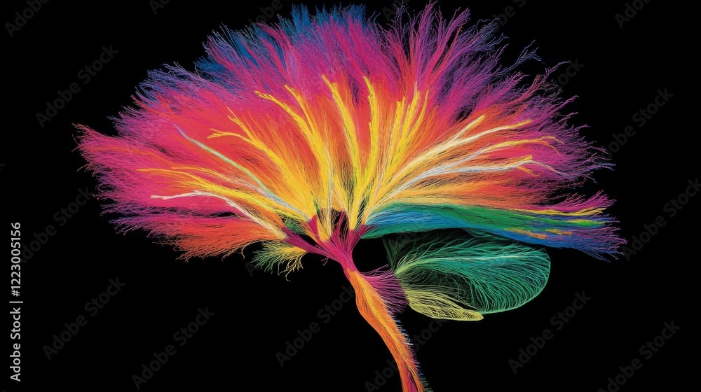 Aufkleber an artistic illustration of a brain with vibrant, colorful neural pathways branching out, symbolizin