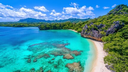 Obraz premium Stunning Tropical Beach with Crystal Clear Water and Lush Greenery