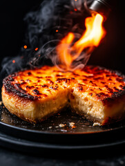 Deliciously Burnt Cheese Dessert with Flame Effect
