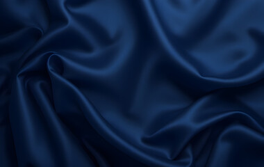 Fototapeta premium Abstract dark blue background Silk satin Navy blue color Elegant background with space for design Soft wavy folds