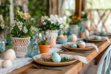 Floral Easter table setting with wildflower centerpiece