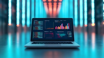 Vibrant Digital Reporting Dashboard on Laptop Screen with Modern Tech Visuals