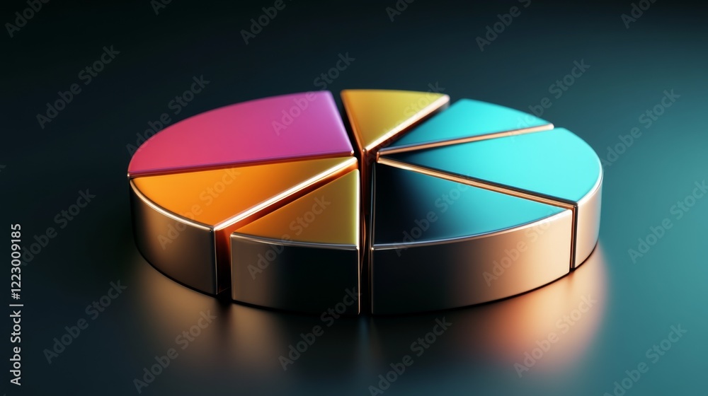 Leinwandbilder a d financial pie chart with metallic segments, casting shadows on a dark background, creating a mod