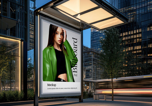 Bus Stop Backlight Billboard Mockup with Generative AI