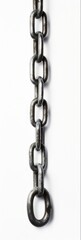 Steel Chain and Hook for Lifting on White Background. Isolated Metal Link in Shiny, Scratched Texture