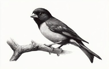 Obraz premium A monochrome vector illustration of a small animal figure, such as a bird perched on a branch, with detailed feathers and a soft expression