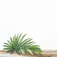 Fototapeta premium Lush green plant on wooden surface, perfect for nature themed designs, watercolor clip art
