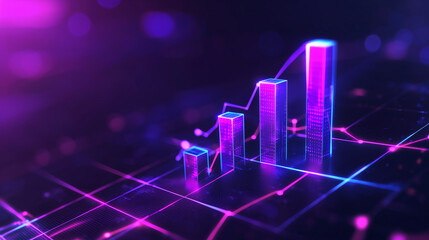 A high-tech data visualization with bar graphs and glowing charts, futuristic, tech, data, innovation