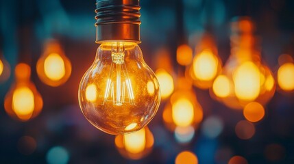 Elegant Glowing Light Bulb Surrounded by Warm Ambient Lights
