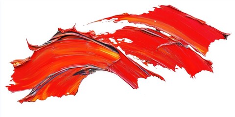 Vibrant abstract composition featuring dynamic red paint strokes on a white background, showcasing texture and movement in modern art.