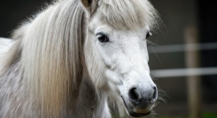 Obraz premium Majestic white pony with a flowing mane, showcasing beauty and grace