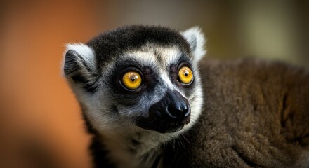 Obraz premium Close-up of a lemur with striking yellow eyes and soft fur