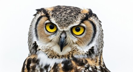 Majestic owl with striking yellow eyes and intricate feather patterns