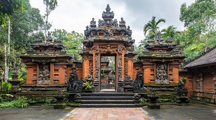 Fototapeta premium Beautiful Balinese Temple Surrounded by Lush Tropical Vegetation