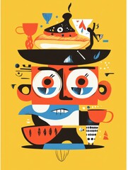 Colorful Abstract Design Featuring Unique Character and Objects
