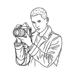 Cameraman Line Art Vector - Simple Design of Cameraman - Cameraman Outline - Cameraman Doodle - Camera Illustration - Cameraman Line Art
