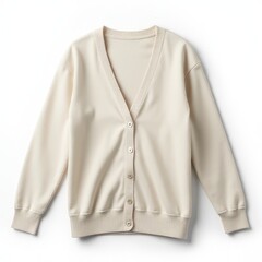 A stylish cardigan mockup with long sleeves, button closure, and a relaxed fit, displayed on a clean white background for product presentation.