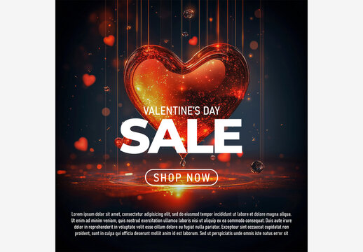 Valentine's Day Sale Banner Template: Captivating Red Heart Design on Dark Blue Background Vector Illustration Valentines Day Template