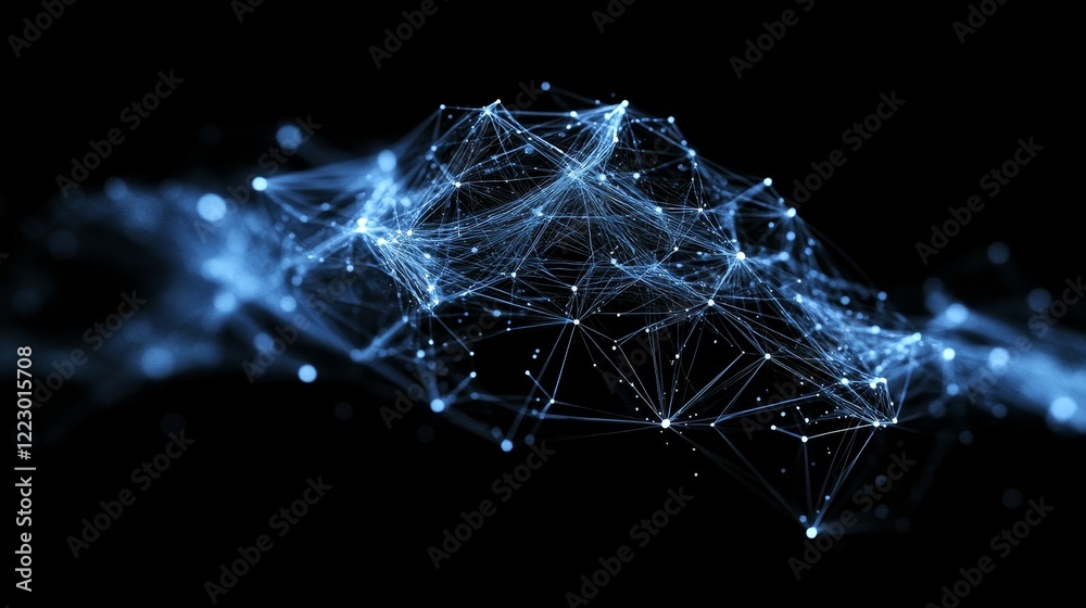 Poster Embossed mesh depicting internet connectivity, cloud computing, and neural network systems