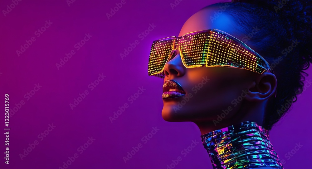 Aufkleber exploring future technology and entertainment systems, virtual reality highlights a female portrait 