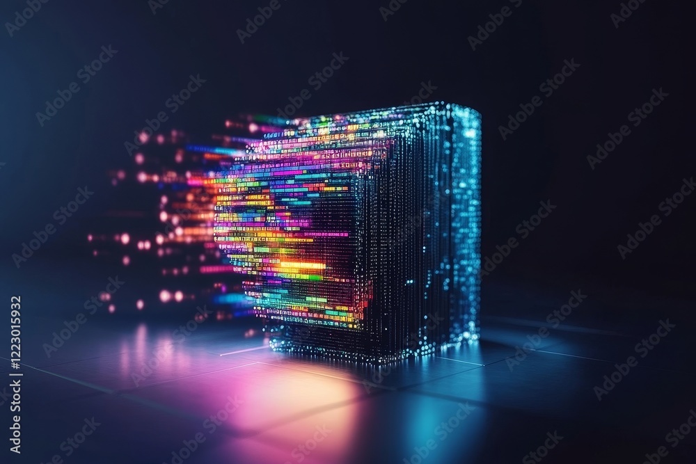 Poster Software development's abstract technology background through programming code