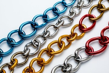 Fototapeta premium Multi-Colored Metal Chains: A Vibrant Display of Industrial Design