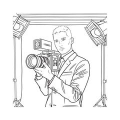 Man Holding Camera Figure Drawing - Digital Line Art of Man with Camera - Man Holding Camera Vector - Man Holding Camera Doodle - Camera Illustration - Man Holding Camera Line Art
