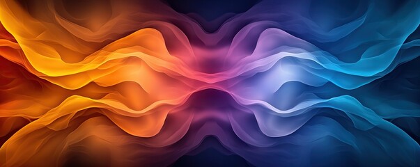 Obraz premium A vibrant abstract design featuring flowing waves of orange, purple, and blue colors, creating a dynamic and energetic visual effect.
