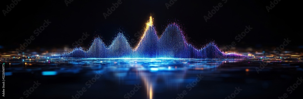 Poster Technological stream in an abstract form. Wave of digital dots in dynamic movement. Construction of network connections. 3D rendering