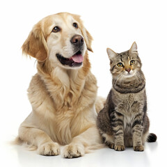 Fototapeta premium a dog and cat together with white background