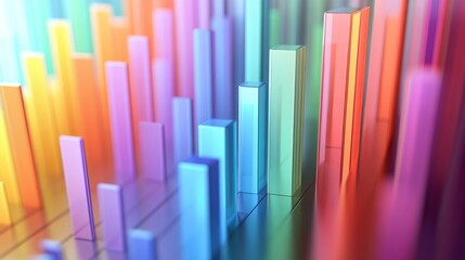 A colorful D bar chart with tall, polished bars on a white background, with each bar casting soft shadows for a vibrant, modern effect