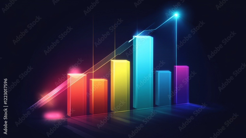 Leinwandbilder a colorful bar graph with d effects and gradient colors, displayed on a dark background, with subtle