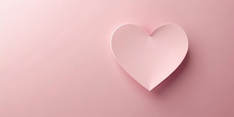 Soft pink background with a delicate empty paper heart isolated at the center, with a subtle texture and gentle curves , gift