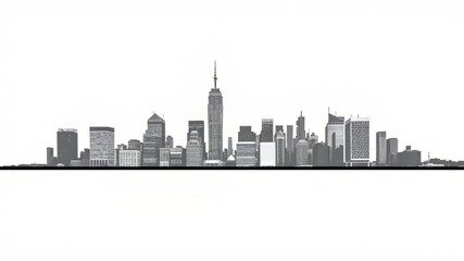 NYC Skyline Monoline Art - Bold Black & White