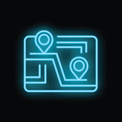 Neon map is glowing blue at night, showing location pins