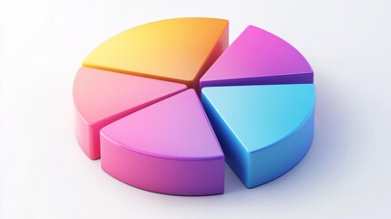 Obraz premium A colorful pie chart with distinct segments in gradient colors, arranged on a white background with soft shadows for a clean financial analysis look